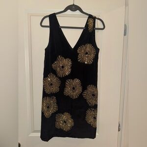 Trina Turk Black Dress with Gold Floral Accents
